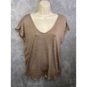 Worthington Women's‎ Taupe V Neck Short Sleeve Tunic with Shoulder Detail Size L